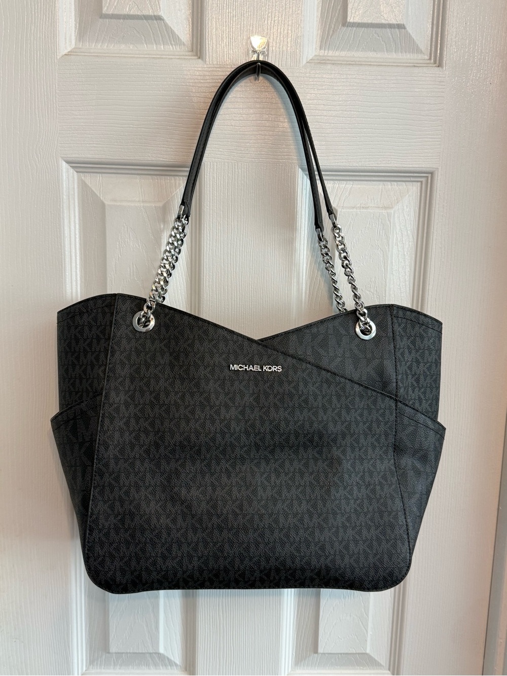 Michael Kors Black MK Logo Chain-Handle Tote